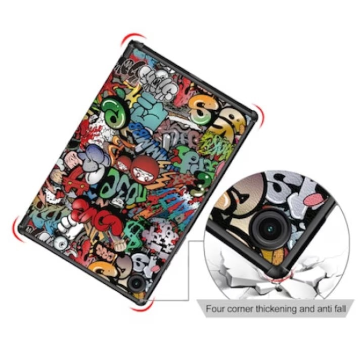 Husa de protectie pentru tableta, ultra-subtire, pentru Samsung Tab A8 10, 5 inchi (2021) SM-X200 / X205 / X207, functie stand trezire pana la somn, Graffiti