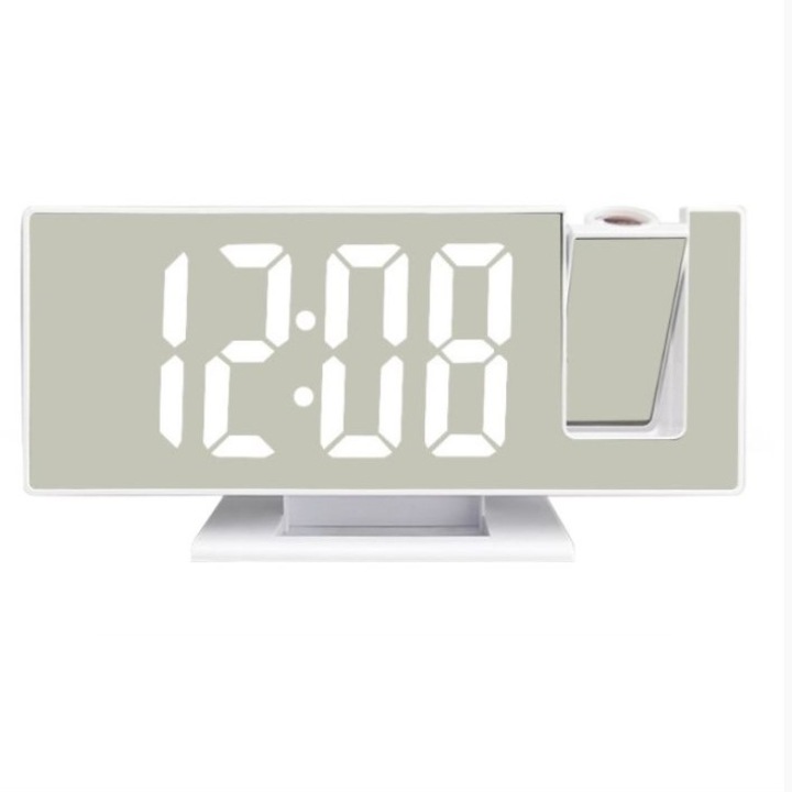 Ceas multifunctional cu LED si proiectie, stil oglinda, alarma digitala, afisaj LCD temperatura, pentru birou, mod noapte / zi, alb, BUZ