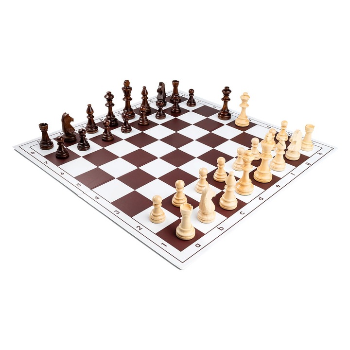 Combo set Turneu cu piese Staunton 6 lemn si tabla PVC alb/maro