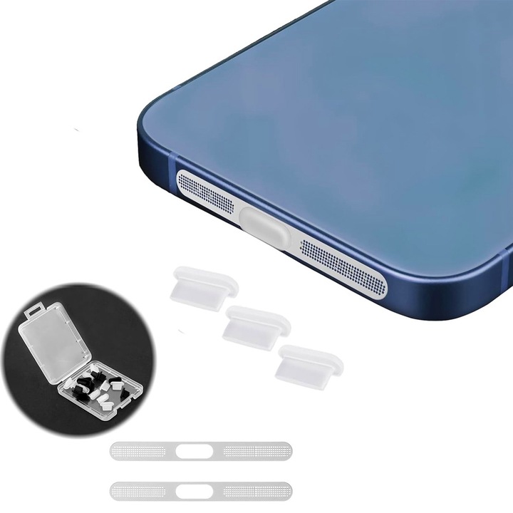 Комплект от 3 тапи против прах, съвместими с Apple iPhone, ОПТИМАЛНО РЕШЕНИЕ, прахоустойчива, течност, силиконова тапа против прах, издръжлива, лесна за поставяне, капак против прах, практичен размер, бял