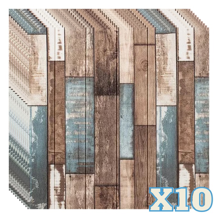 10 db 3D ZMR öntapadó dekoratív panel készlet, 70x70 cm, "Rustic Vintage Wood" minta, 3 mm vastagság, vízálló PVC anyag, 4,9 négyzetméter - Retro és meleg hangulat