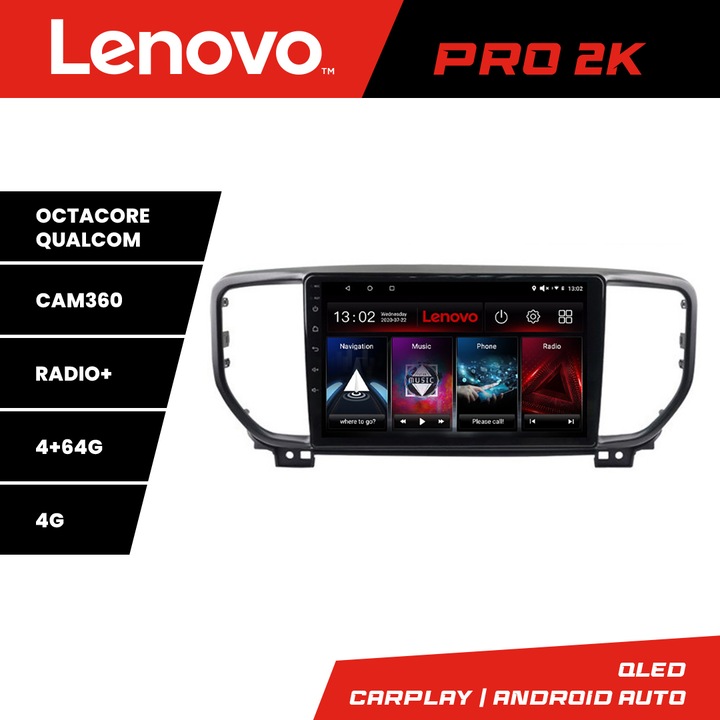 Navigációs rendszer kompatibilis Kia Sportage facelift 2019 – Lenovo Kit-sportage-19 8 magos QLED 2K 4+64 360 Android Waze USB Internet Navigáció Youtube Rádió