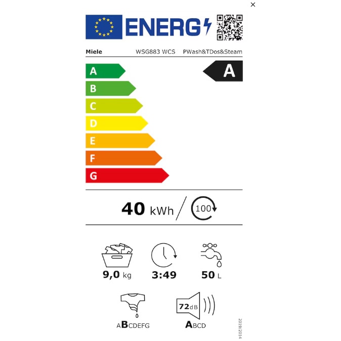 Masina de spalat rufe Miele WSG 883 WCS, 9 kg, 1400 rpm, Clasa A, SteamCare, Dozare automata, QuickPowerWash, Alb
