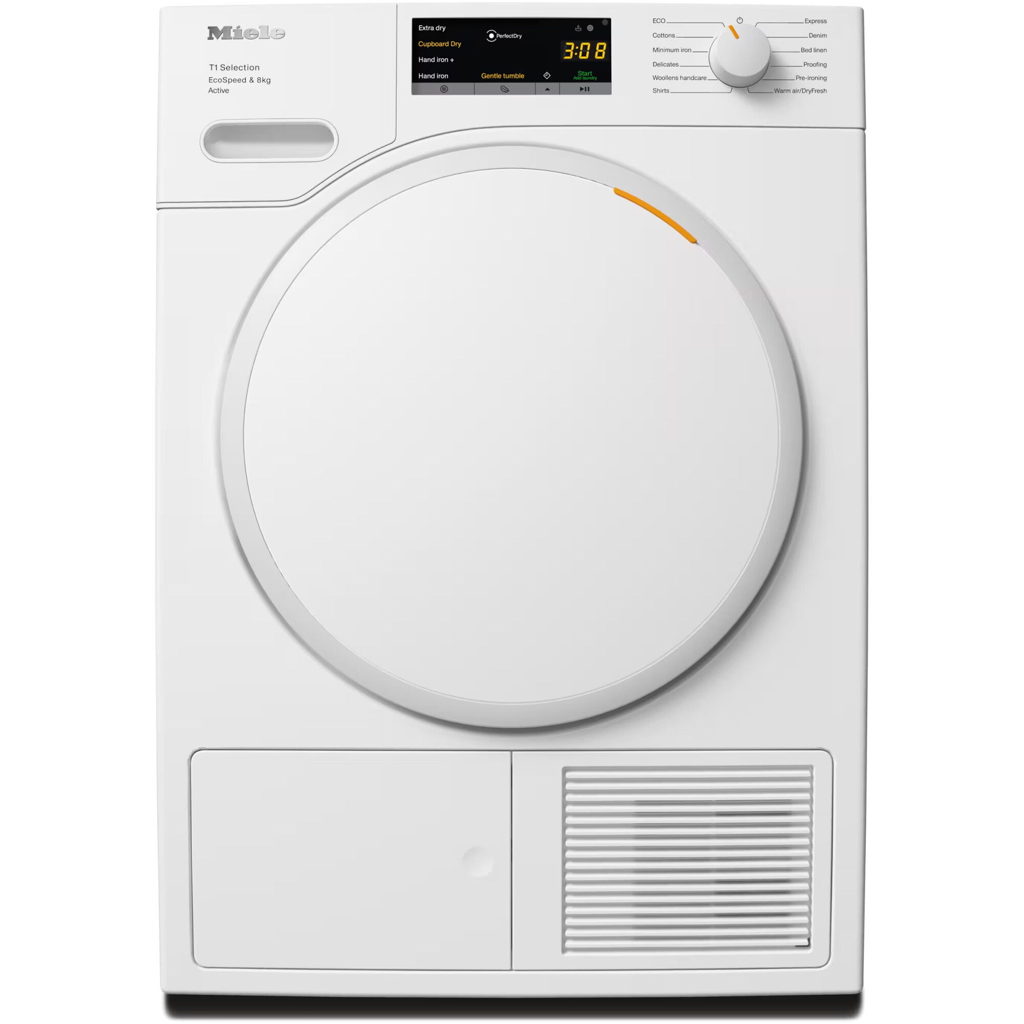 Uscator de rufe Miele TSA 523 WP, 8 kg, Clasa C, EasyControl, EcoSpeed, Tehnologie EcoDry, FragranceDos, Alb