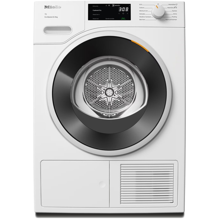 Uscator de rufe Miele TWC 640 WP, 8 kg, Clasa C, DirectSensor, Miele@home, Tehnologie EcoDry FragranceDos, Alb