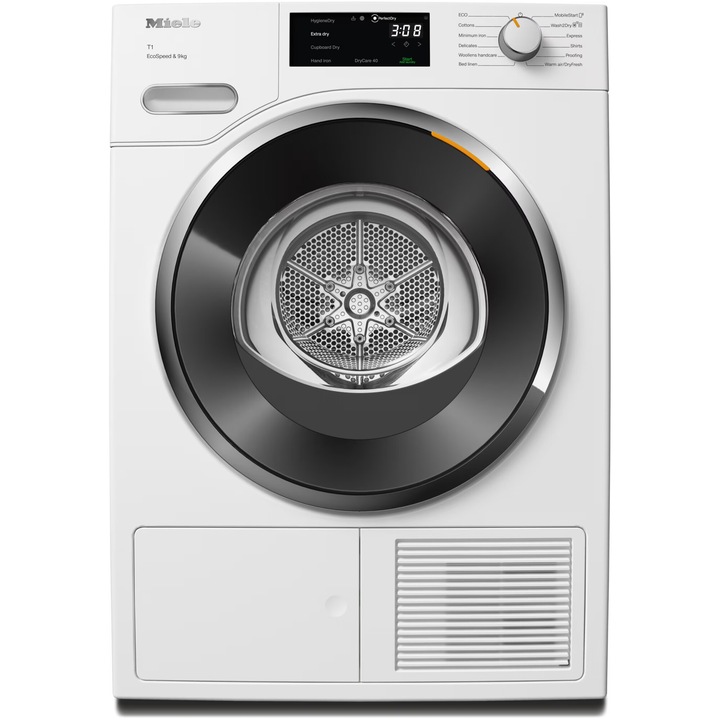 Uscator de rufe Miele TWH 780 WP, 9 kg, Clasa C, DirectSensor, SilenceDrum, DryCare 40, HygieneDry, Alb