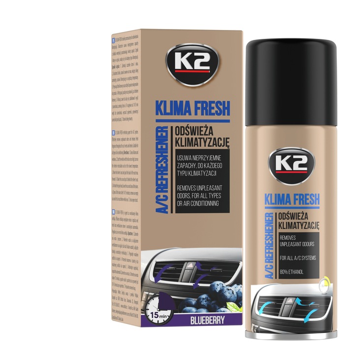 K2 Klima Fresh, légkondicionáló tisztító, áfonya illat, 150ml