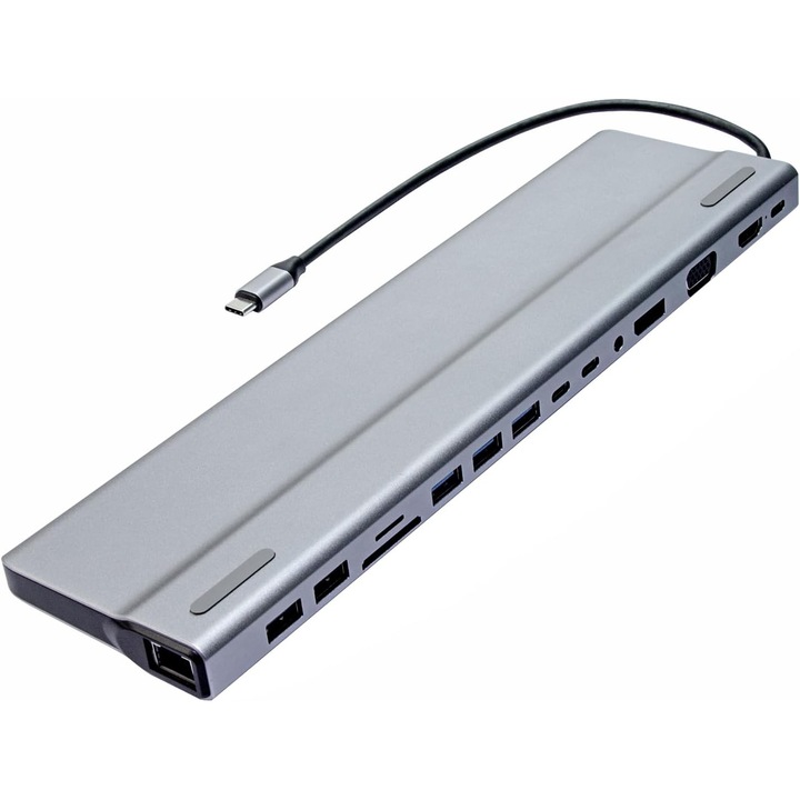 Statie de Andocare TcZone 15 in 1 Hub USB Type C 3.1 Multiport cu HDMI, VGA,, Ethernet, USB 3.0 si Cititor MicroSD