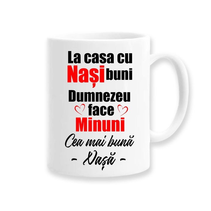 Персонализирана чаша за Кръстник с послание: "У дома с добрите Кръстници Бог прави чудеса", Бетапринт, 330мл, бяла, керамика