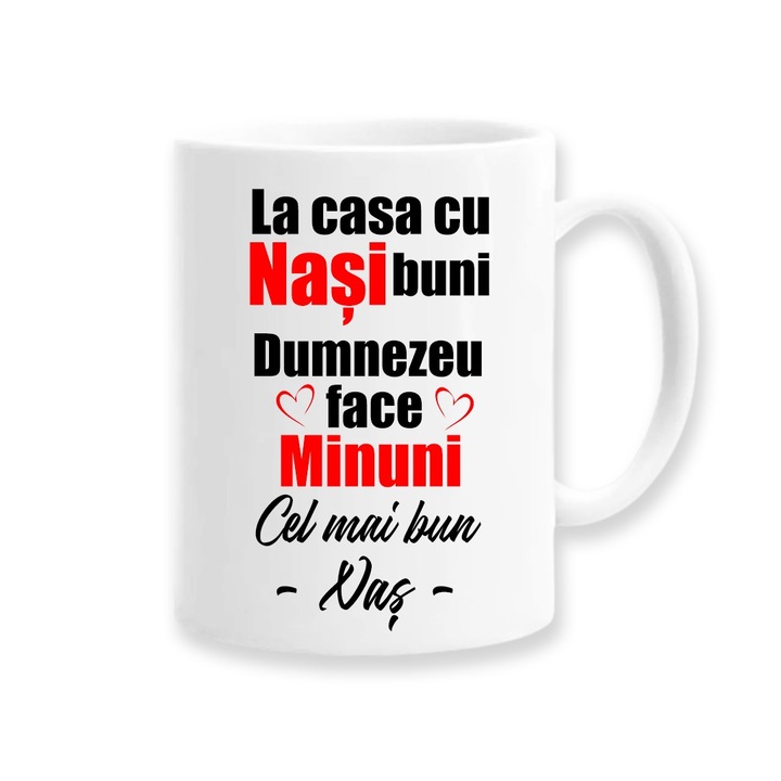 Персонализирана чаша за Кръстник с послание: "У дома с добрите Кръстници Бог прави чудеса", Бетапринт, 330мл, бяла, керамика