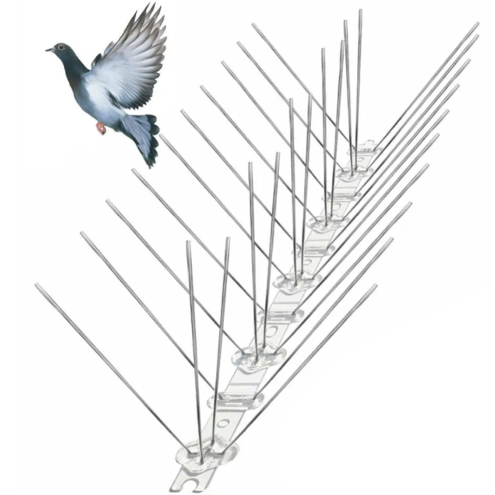 Шипове от неръждаема стомана против гълъби, против птици, котки, 50 см лента, 60 шипа