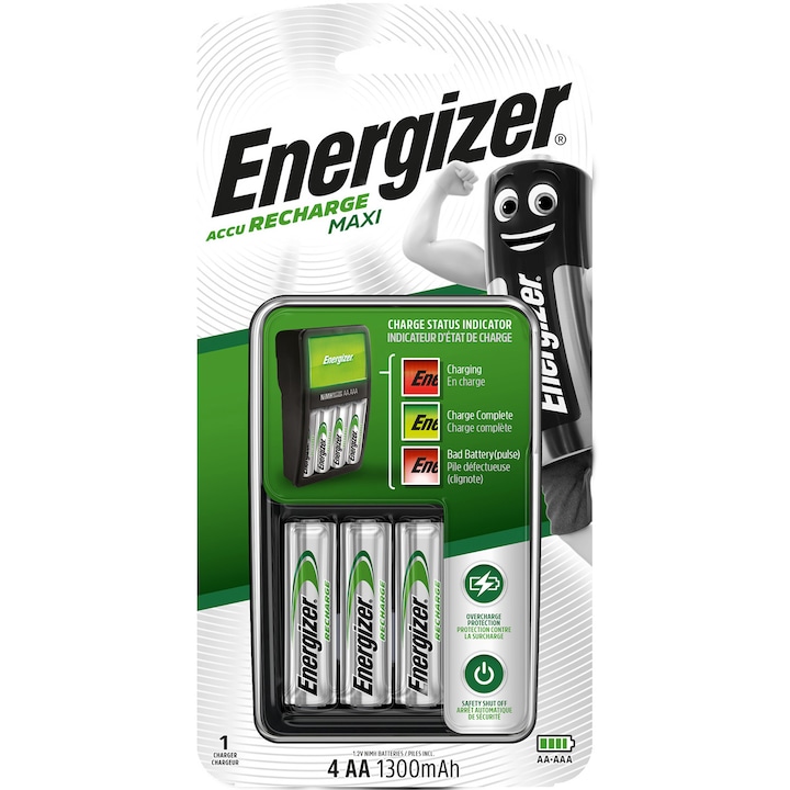 Energizer Maxi Charger akkumulátor töltő, AA/AAA, 4 rekesz + 4 db AA újratölthető elem