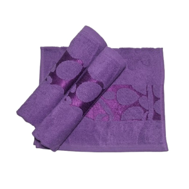 Kéztörlő készlet, pamut, 3D virágmintás, 420g/m², lila, 30x50cm, 3 db
