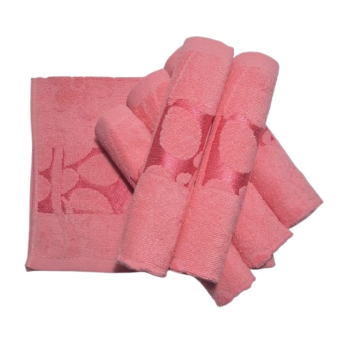 Комплект кърпи за лице, Памук, 3D флорален мотив, 420g/m², Корал, 50x90cm, 6 части