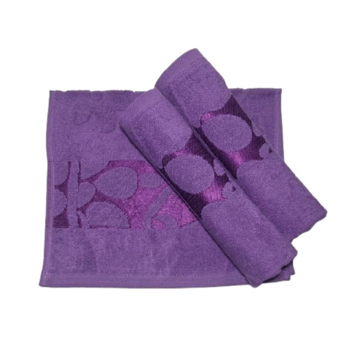 Комплект кърпи за лице, Памук, 3D флорален мотив, 420g/m², Лилав, 50x90cm, 3 части