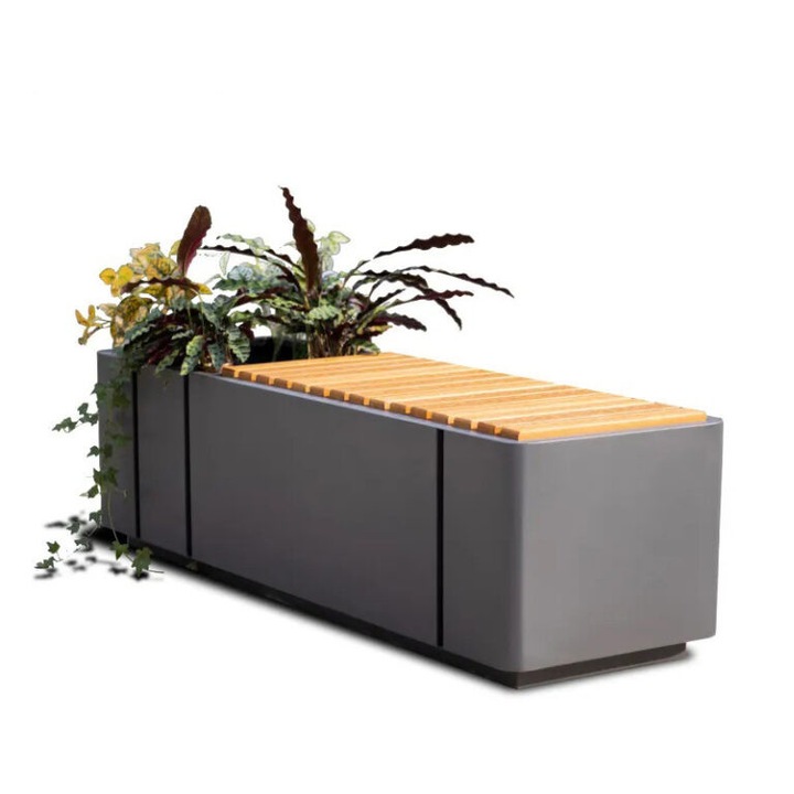 Пейка с улична саксия, 1500 x 460 x h430 мм, антрацитно сива