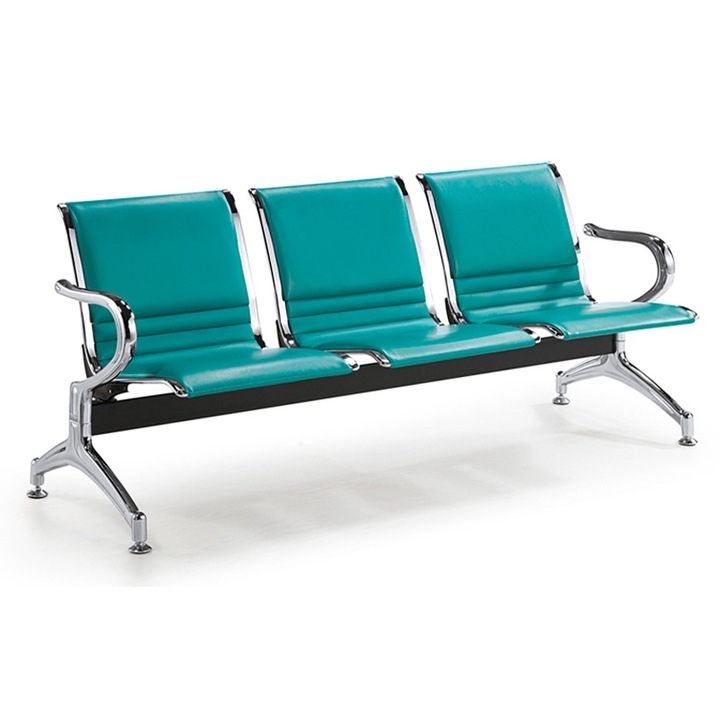 Пейка, за чакане, с кожена седалка, Хромирана стоманена, 1800 x 650 x 780 мм, 3 места