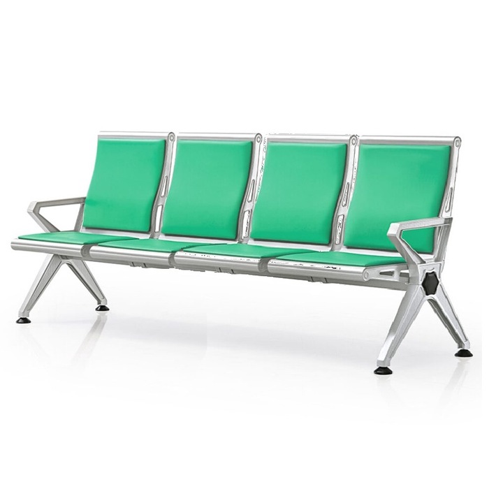 Алуминиева чакалня с екокожена седалка, 2290 x 680 x 950 мм, 4 места, зелена