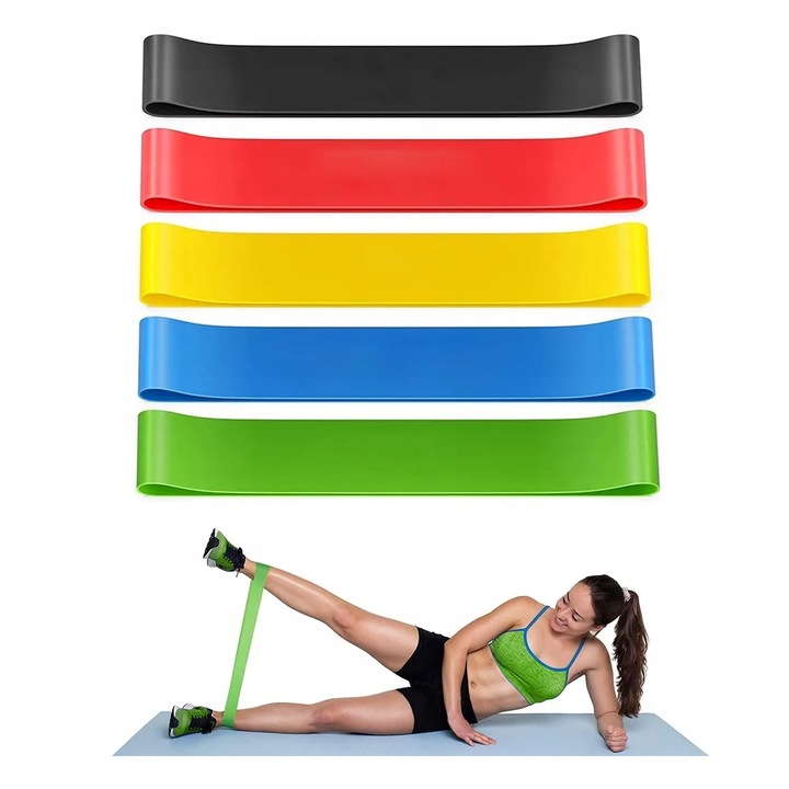 Set de 5 benzi de fitness, rezistenta variabila, multicolor, accesorii fitness