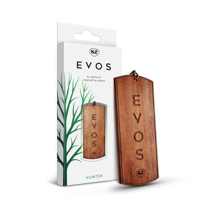Autóillatosító K2 EVOS, Hunter illat, férfias aroma, fa, barna