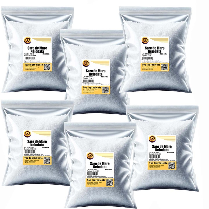 Pachet 6 bucati - Sare De Mare, Neiodata, Granulatie 1Milimetru 1kg