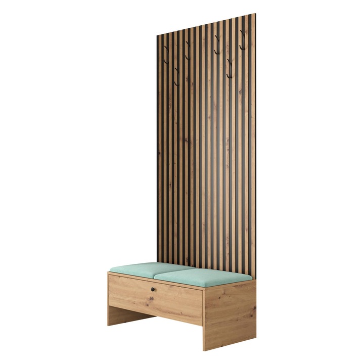 Mobilier pentru hol Esmoltis IV, MIRJAN24, Stejar artisan + Menta, 44x85x206 cm