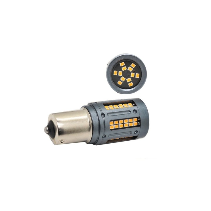 2db izzós készlet egyfázisú p21w, BA15S, 84SMD, Canbus, 12V-24V, nem poláris, Sárga fény
