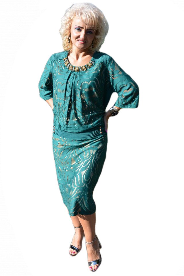 Rochie eleganta cu dantela si margele, D&J Exclusive, Verde