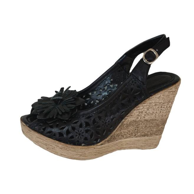 Sandale din piele naturala, cu perforatii, D&J Exclusive, Negru