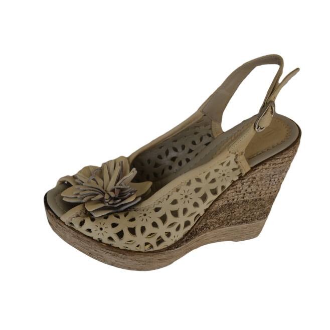 Sandale din piele naturala, cu perforatii, D&J Exclusive, Bej