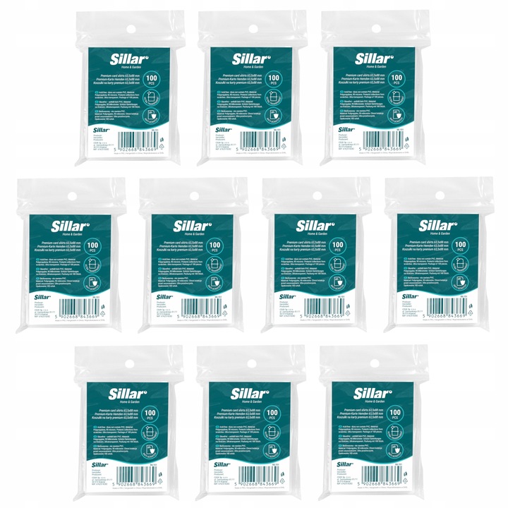 10x Folie protectie pentru carti de joc, carduri de colectie, 63, 5x88mm, 90 microni, 10x100 buc, Sillar