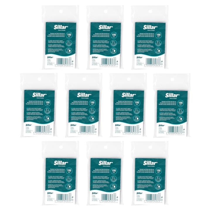 10x Folie protectie pentru carti de joc, carduri de colectie, 65x100mm 50 microni, 10x 100 buc, Sillar