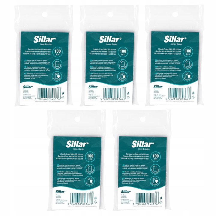5x Folie protectie pentru carti de joc, carduri de colectie, 65x100mm, 50 microni, 5x 100 buc, Sillar