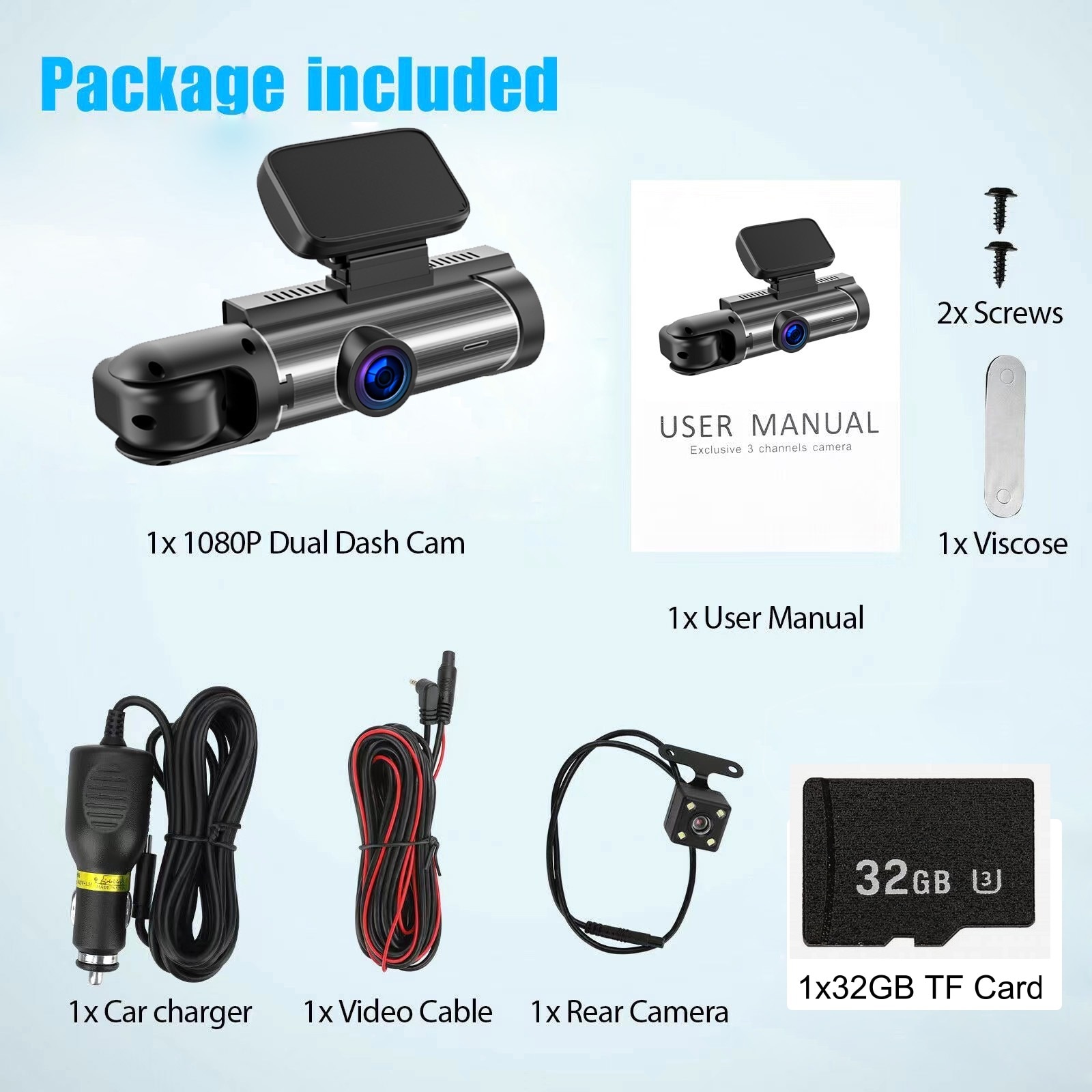 Autós DVR kamera, Dash Cam 1080P videó, kettős első és hátsó autós ...