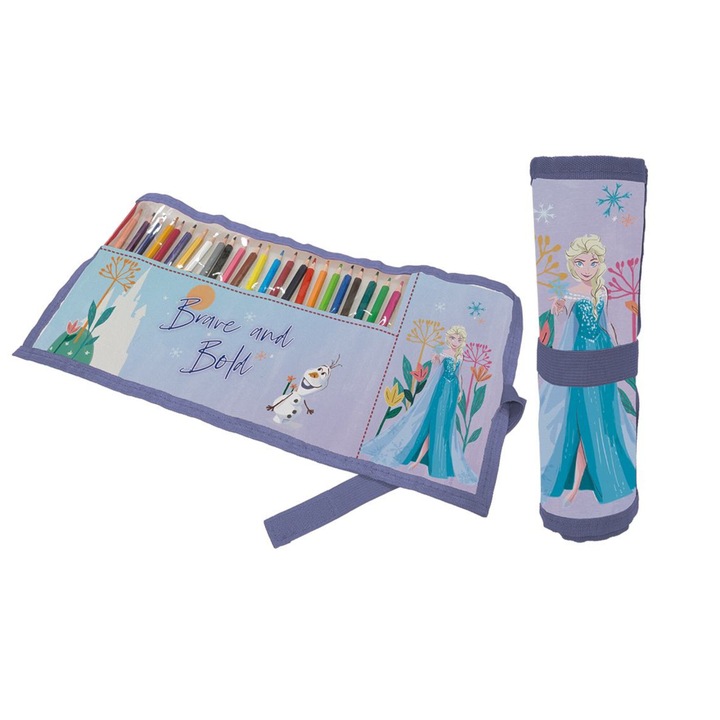 Комплект несесери Giotto Frozen, 24 молива, 36x20см разгънат, 6x20см сгънат