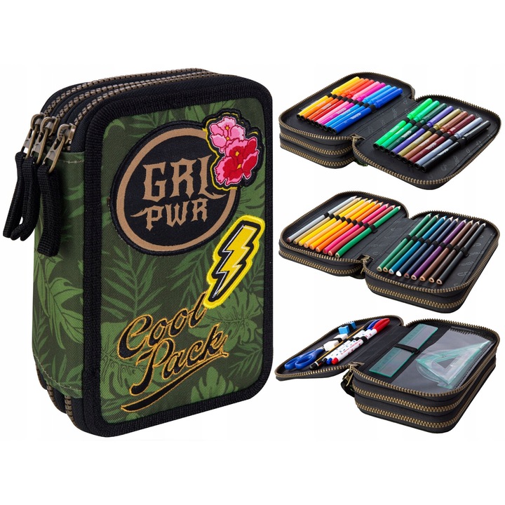 Tolltartó, felszerelt, CoolPack, 3 rekeszes, zöld, 20x13x7cm