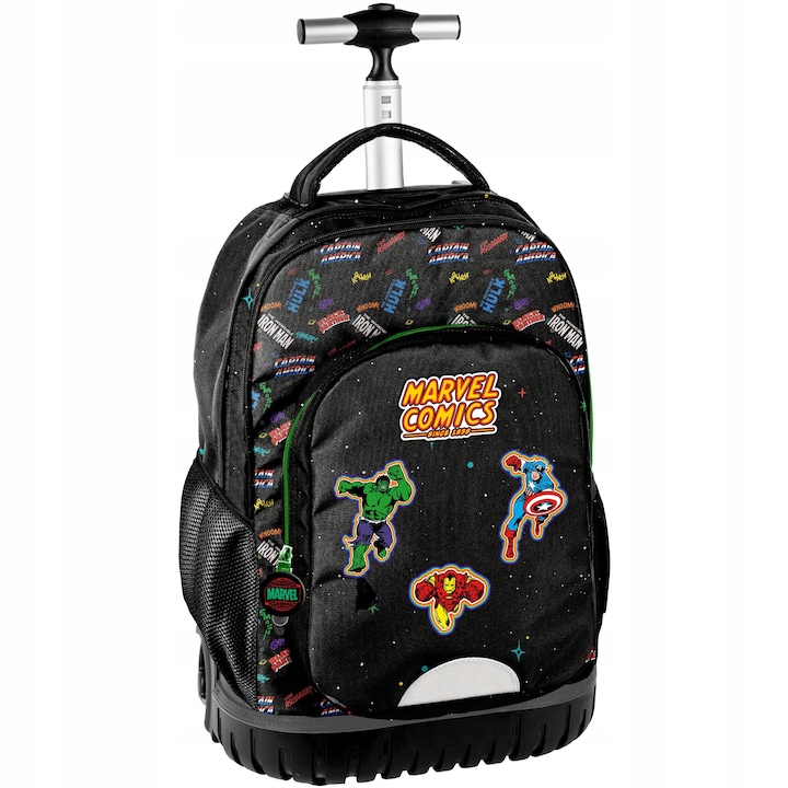 Ghiozdan cu roti BeUniq Marvel Avengers, 3 compartimente, material rezistent la apa, 42x31x18cm