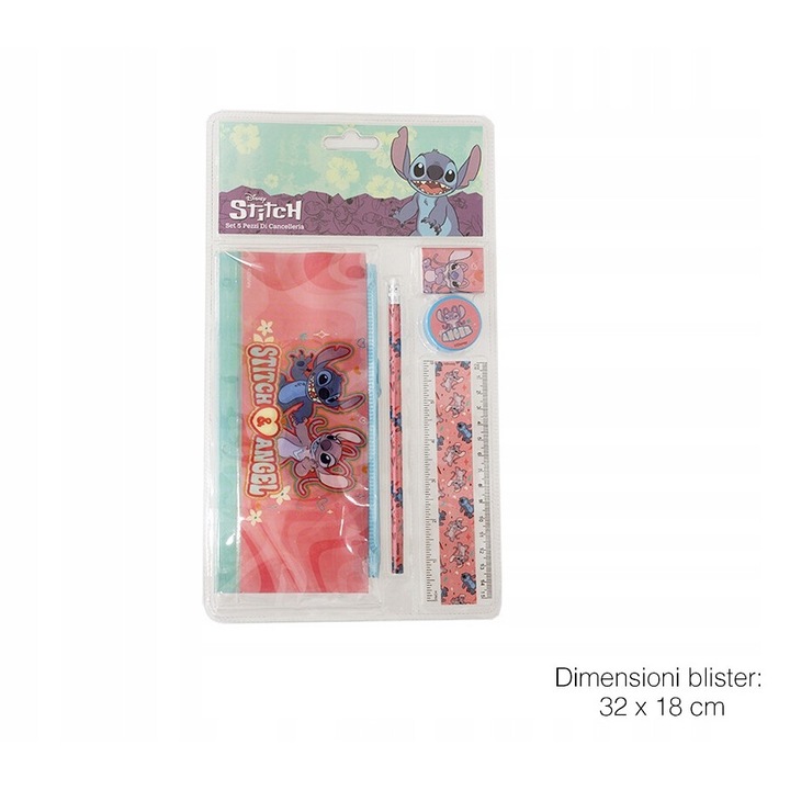 Училищен комплект 5 елемента Лило и Стич, Джото, розов, 32x18см