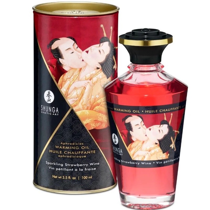 Masszázs olaj, Shunga, eper cava, melegítő hatású, 100ml