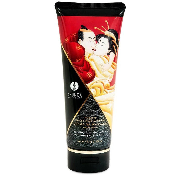 Shunga masszázskrém, eper és cava, 200 ml, krémes állagú, gluténmentes