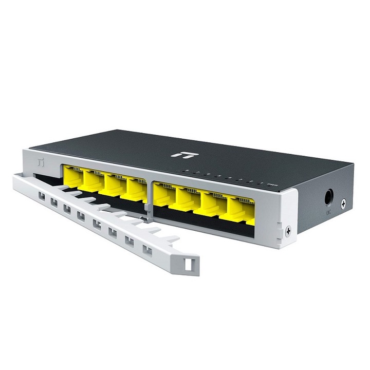 Switch Stonet, 8 Porturi, Gigabit 10/100/1000 Mbps, carcasa metalica si cu sistem de blocare a cablurilor