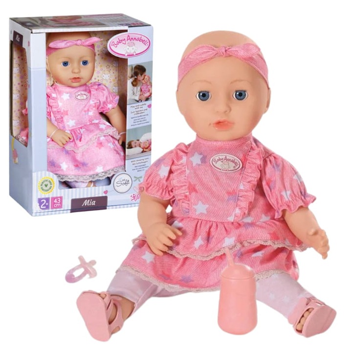 Кукла Baby Annabell Mia, 43 см, с шише и залъгалка, за деца 2+