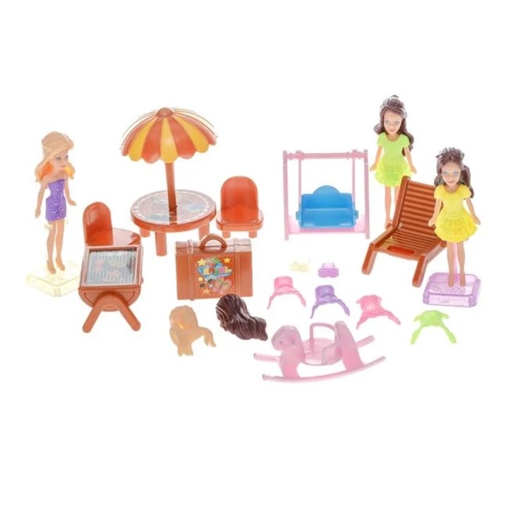 Мини плажен комплект кукли с 13 аксесоара, 9см
