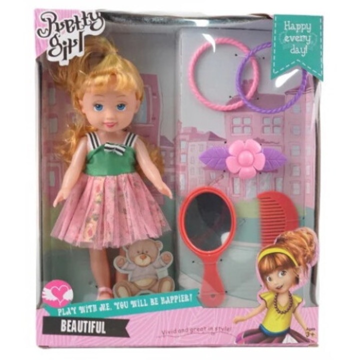 Pretty Girl baba szett hajformázó kiegészítőkkel, tükörrel és fésűvel