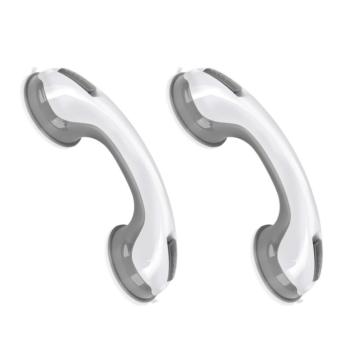 Set 2 Manere de Siguranta cu Ventuze pentru Baie, 30 cm, alb-gri, HAPPY JOKER®