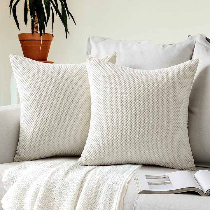Декоративни калъфки за възглавници 40х40 см 2 бр бели, скрит цип