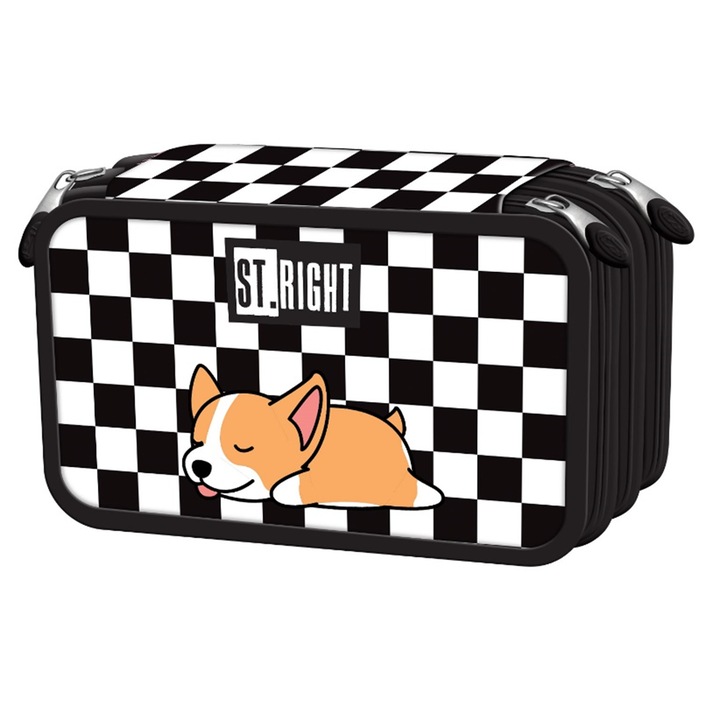 Penar Echipat cu 3 Fermoare, St.Right, Colectia - Sleepy Corgi PC05, 19x13x7cm