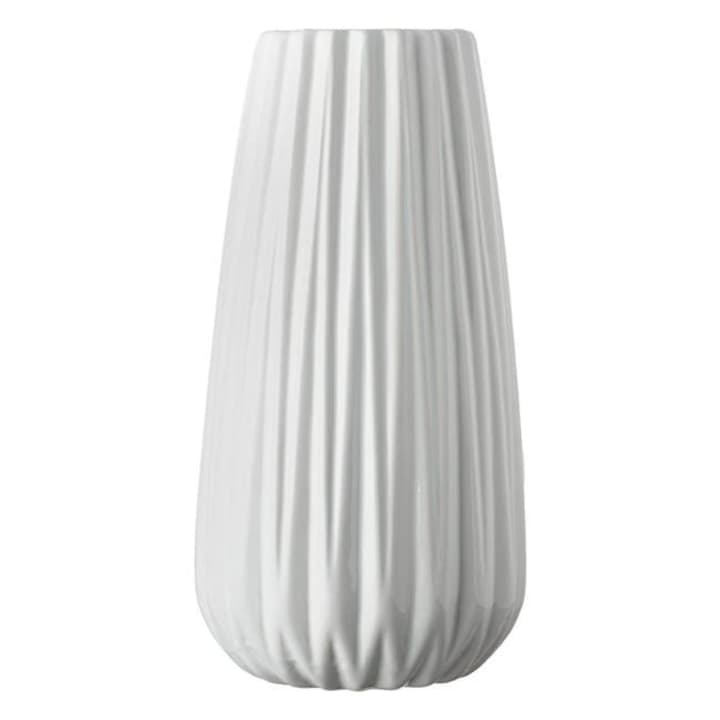 Vaza Decorativa din Ceramica Alba cu Dungi Verticale in Relief 13x25cm