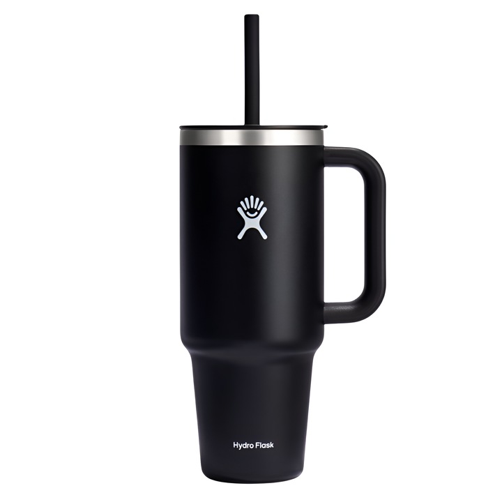 Термос чаша Hydro Flask с дръжка и сламка "All Around Travel" - 1, 18 L, 18/8 неръждаема стомана, ONSG®, усъвършенствана изолация, максимална издръжливост, ергономичен дизайн, без BPA, черна
