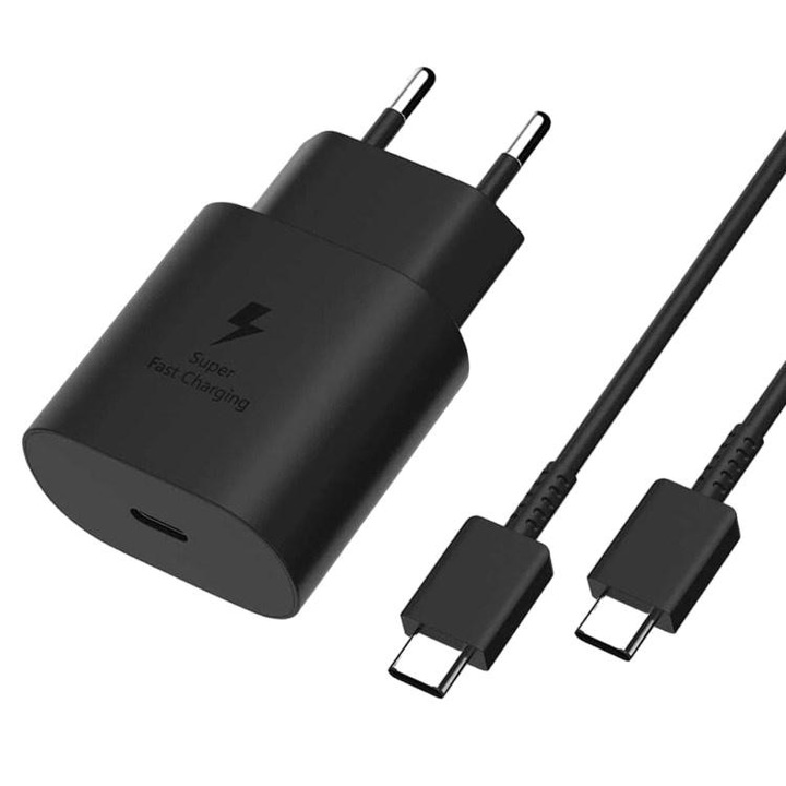 Incarcator rapid 25W, cu cablu USB Type C de telefoane, USB-C, compatibil cu Apple iPhone Android Xiaomi Huawei Samsung Galaxy, Negru